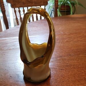 Elegant Gold and Cream Ceramic Vase